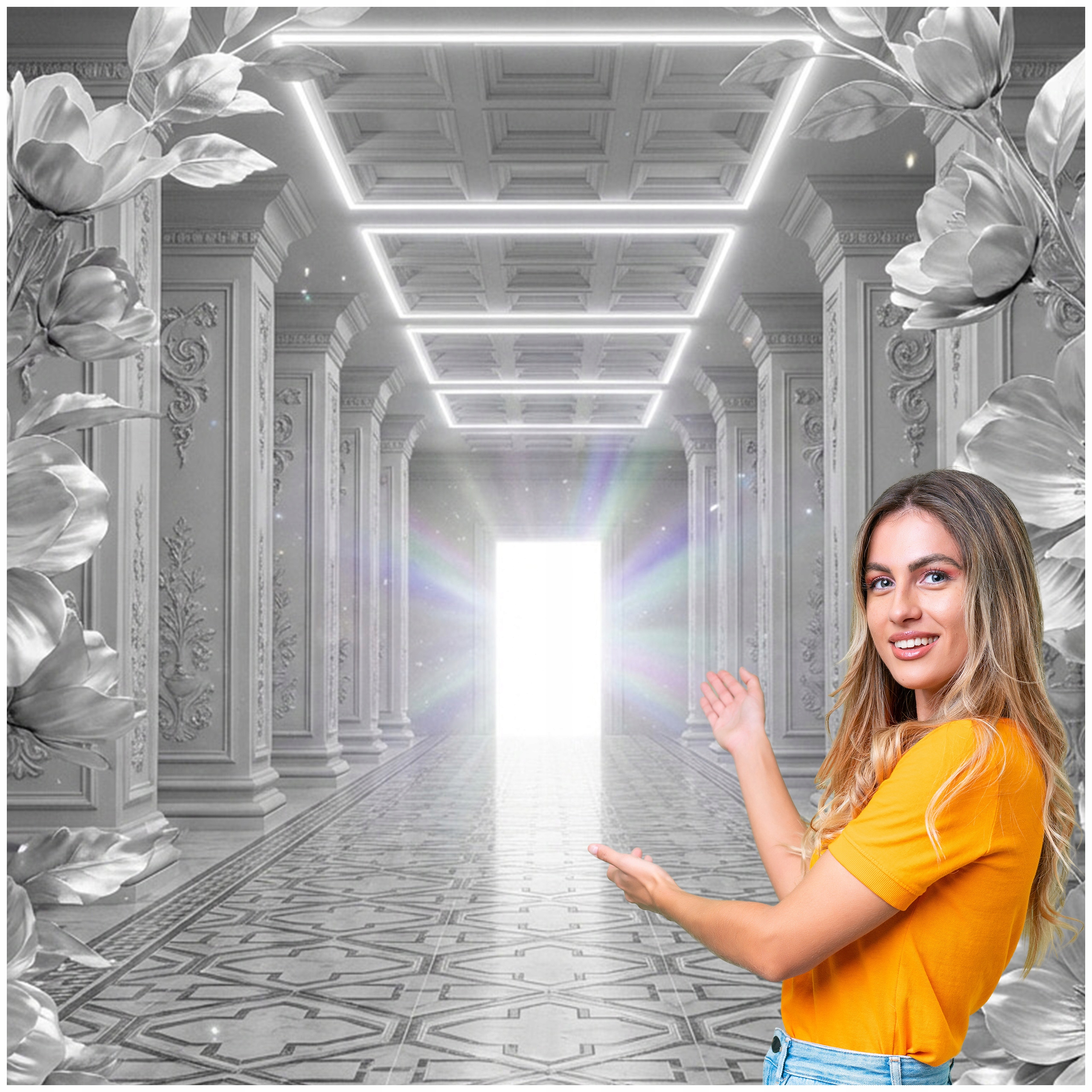 Fototapeta 3D Tunel Chodba Strieborné kvety 588x280 TUN07F