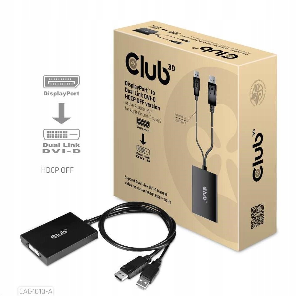 Club3D Adaptér aktivní DisplayPort na Dual Link DVI-D, Usb napájení, …