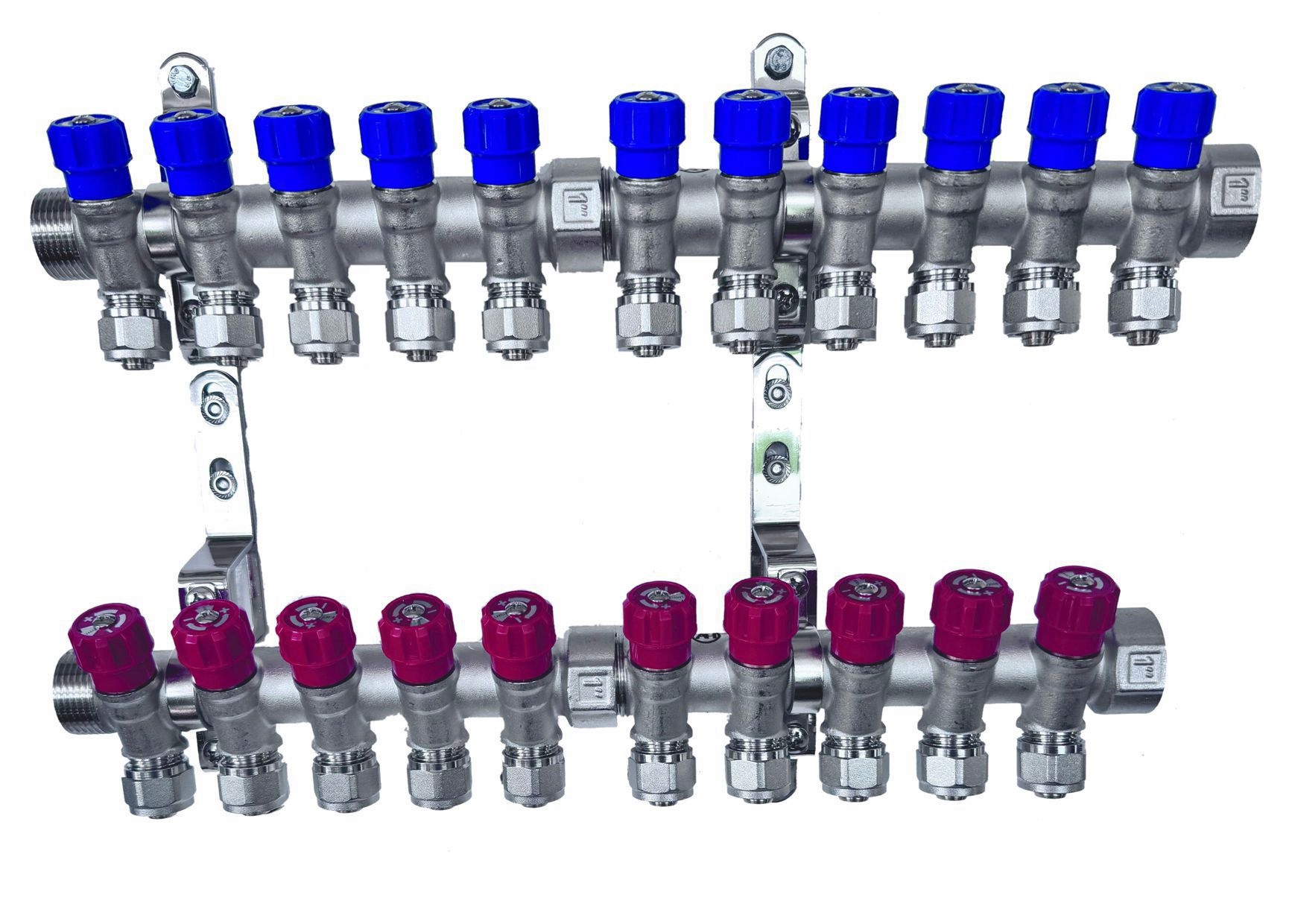 X-home Rozdělovač Pex 1“ x 16 mm 11 Obvodů Studené Vody 10 Obvodů Teplé