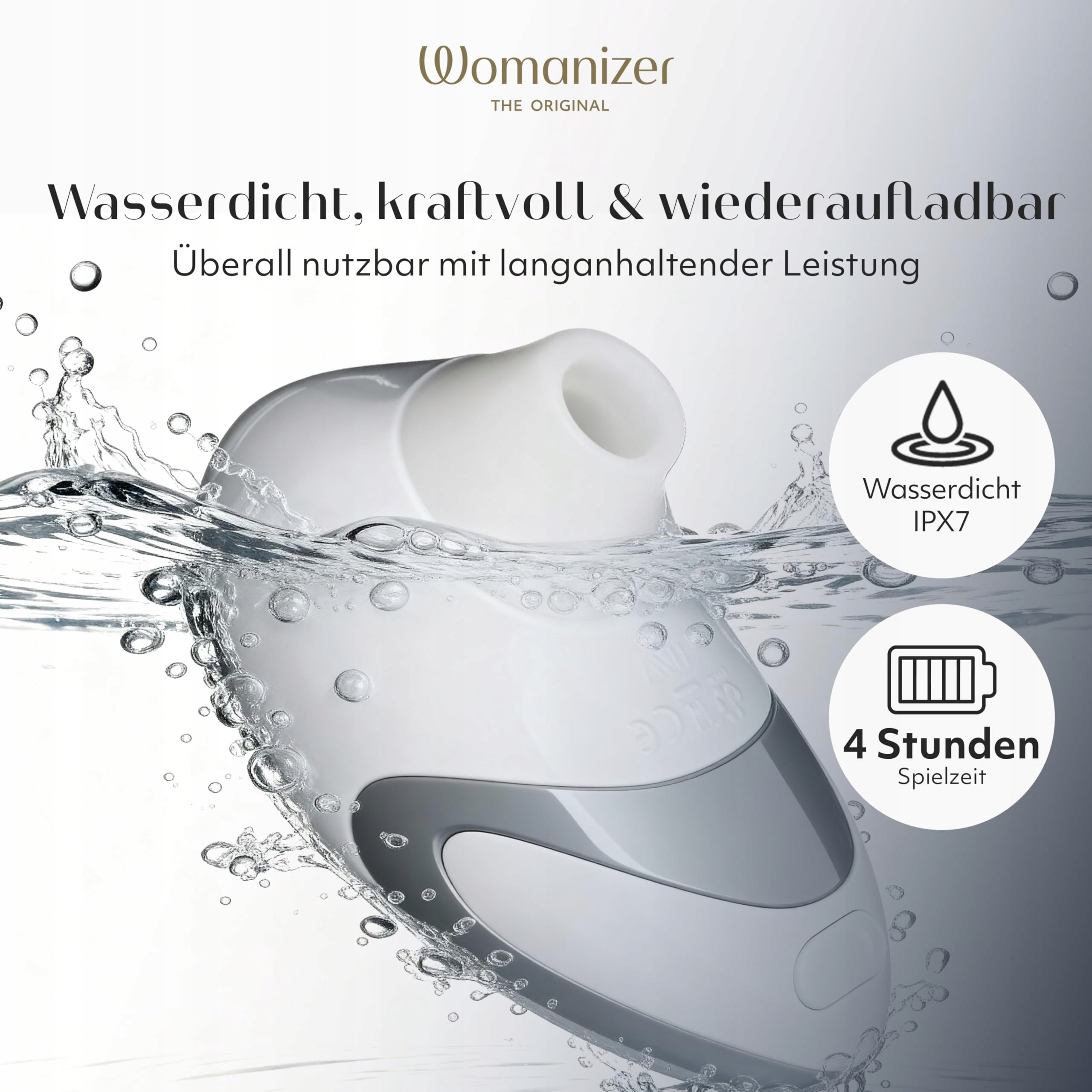 WOMANIZER PRO W500 Stymulator Klitorisu 12 Poziomów Wodoodporny Biały — miniatura 6