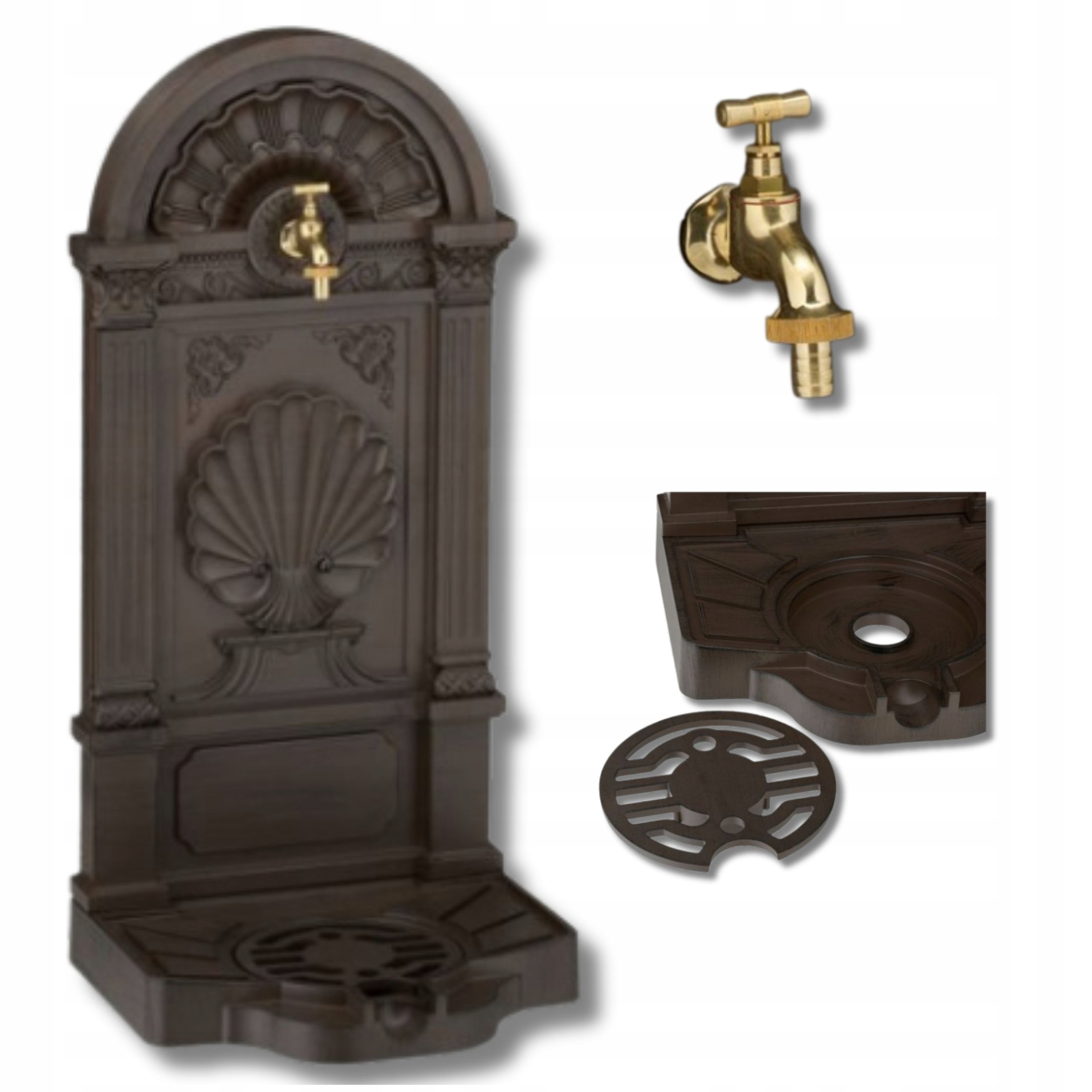 Fontána Záhradný Slupek Úchyt vody Stojan Kovový Kohútik Váza Záhrada Brazová