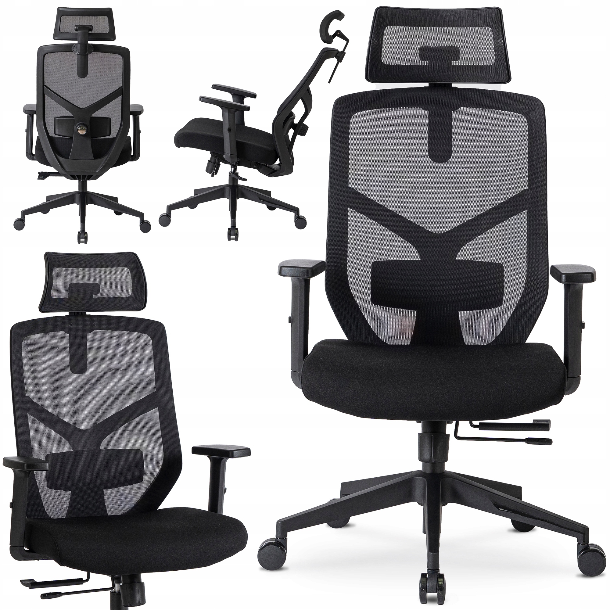 Czarny Fotel Biurowy Obrotowy Ergonomiczny Gaming Regulowany Bento