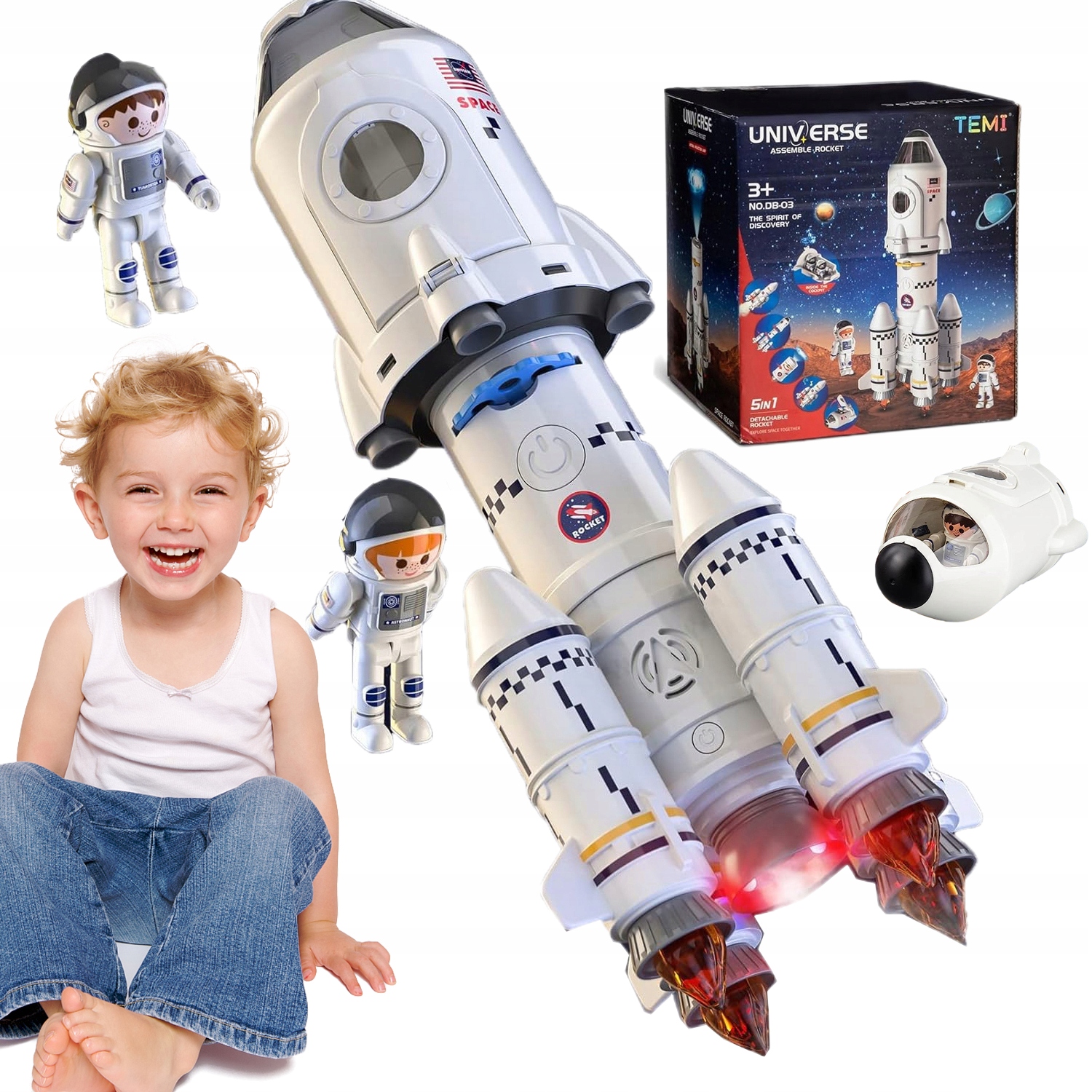 WAHADŁOWIEC KOSMICZNY SPACE RAKIETA Z PROJEKCJĄ ZABAWKA + 2 KOSMONAUTÓW