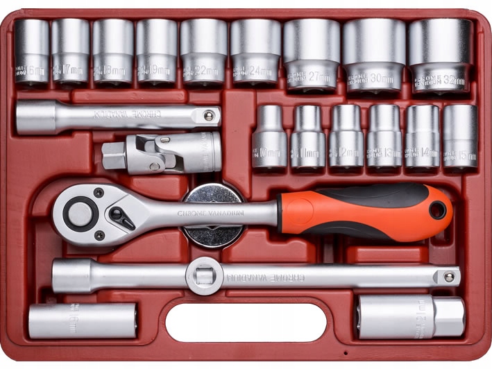 KLUCZE NASADOWE Z GRZECHOTKĄ ZESTAW 72T 23 szt