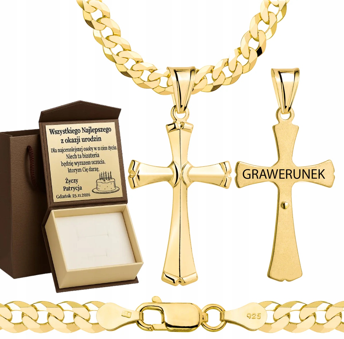 Zlatý Plný Řetízek Pánský Pancr S Křížkem Ryzost 925 585 Gravírování Bonus