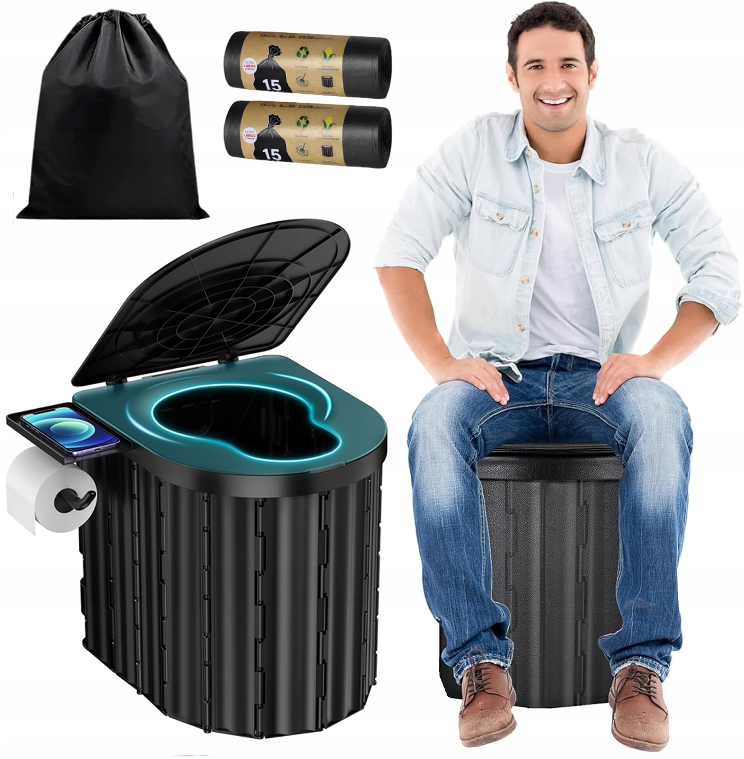 Venkovní Skládací Toaleta Přenosná Toaleta Pro Kempování Rybaření 20 L