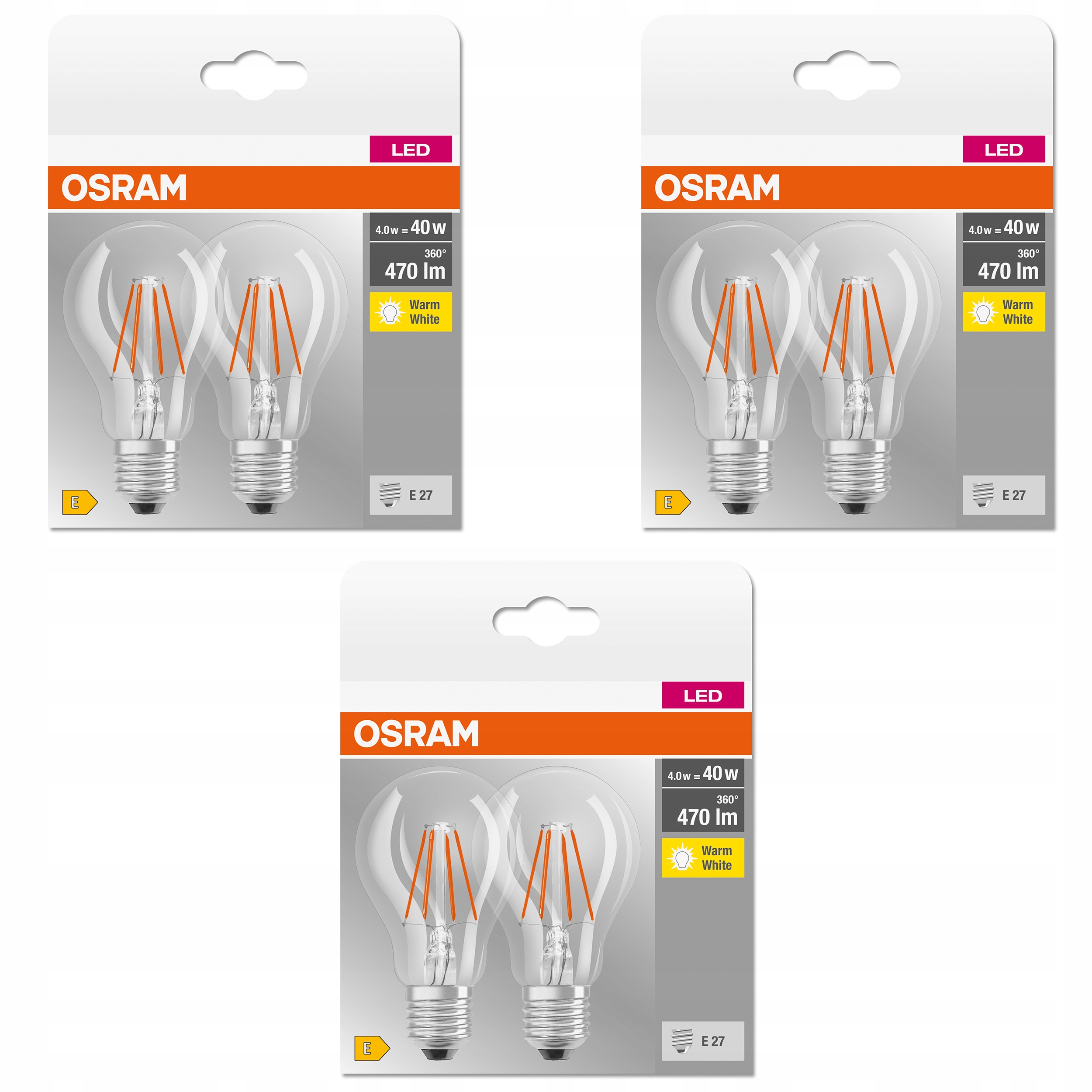 

Osram żarówka Filament E27 4W=40W 2700K 470lm x6