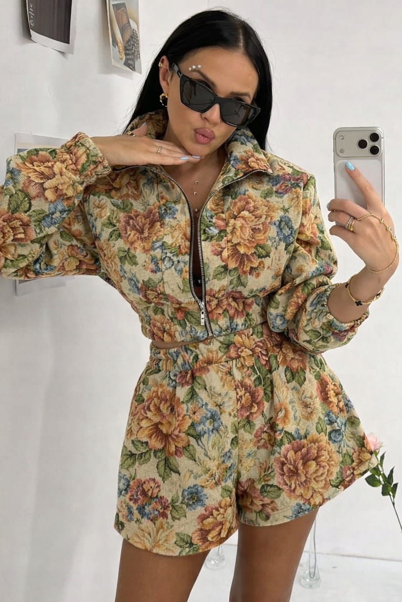 La milla bunda bomber jacket s barevnými květy Xs/s