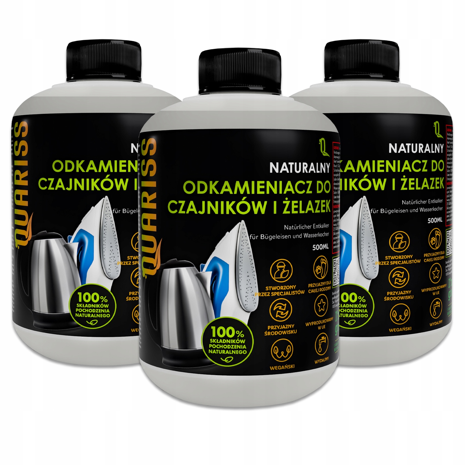 Quariss Přírodní odvápňovač – Tekutý přípravek na varnou konvici a žehličku, sada 3 x 500 ml