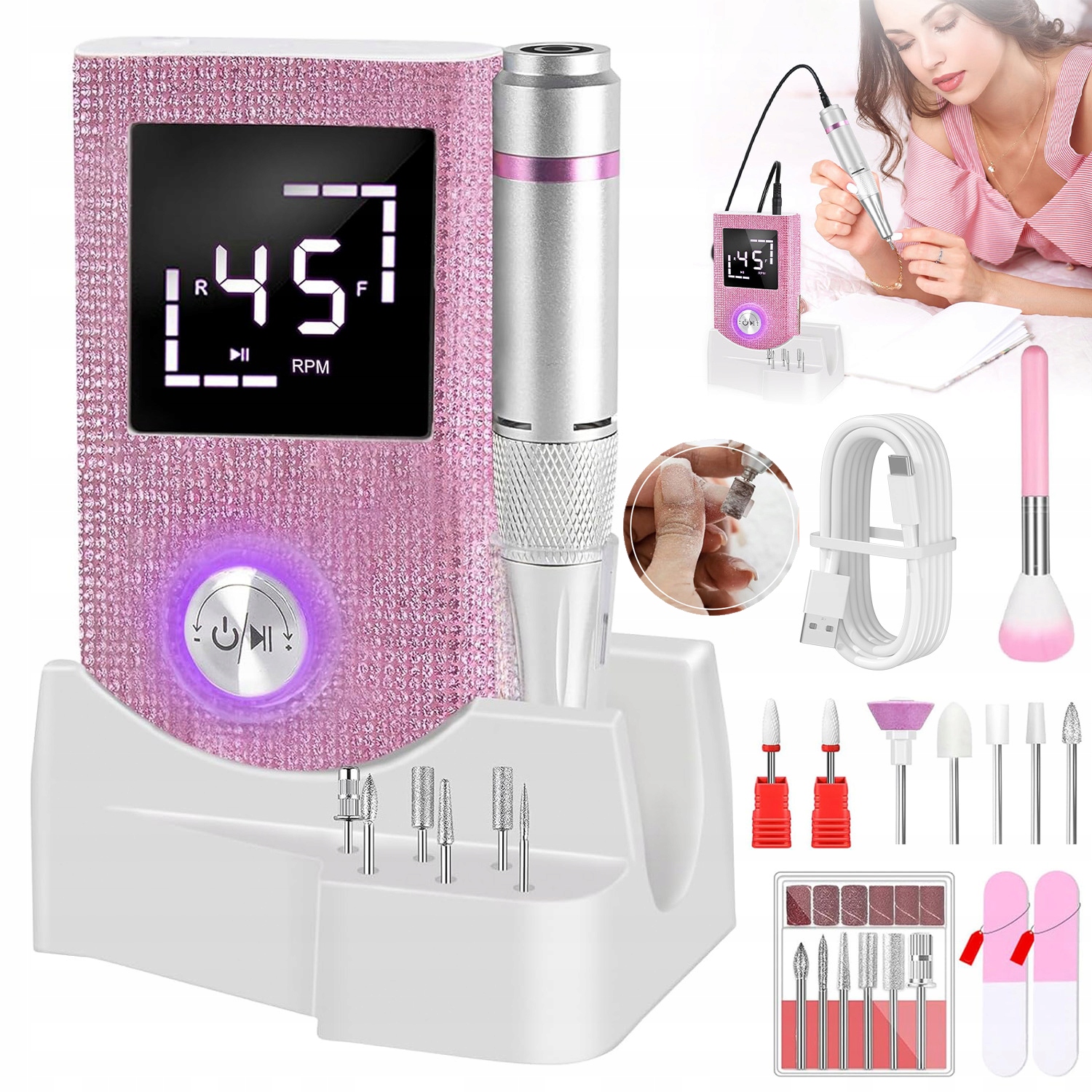 Bruska Manikúra Pedikúra Silná Profesionální Sada Fréz