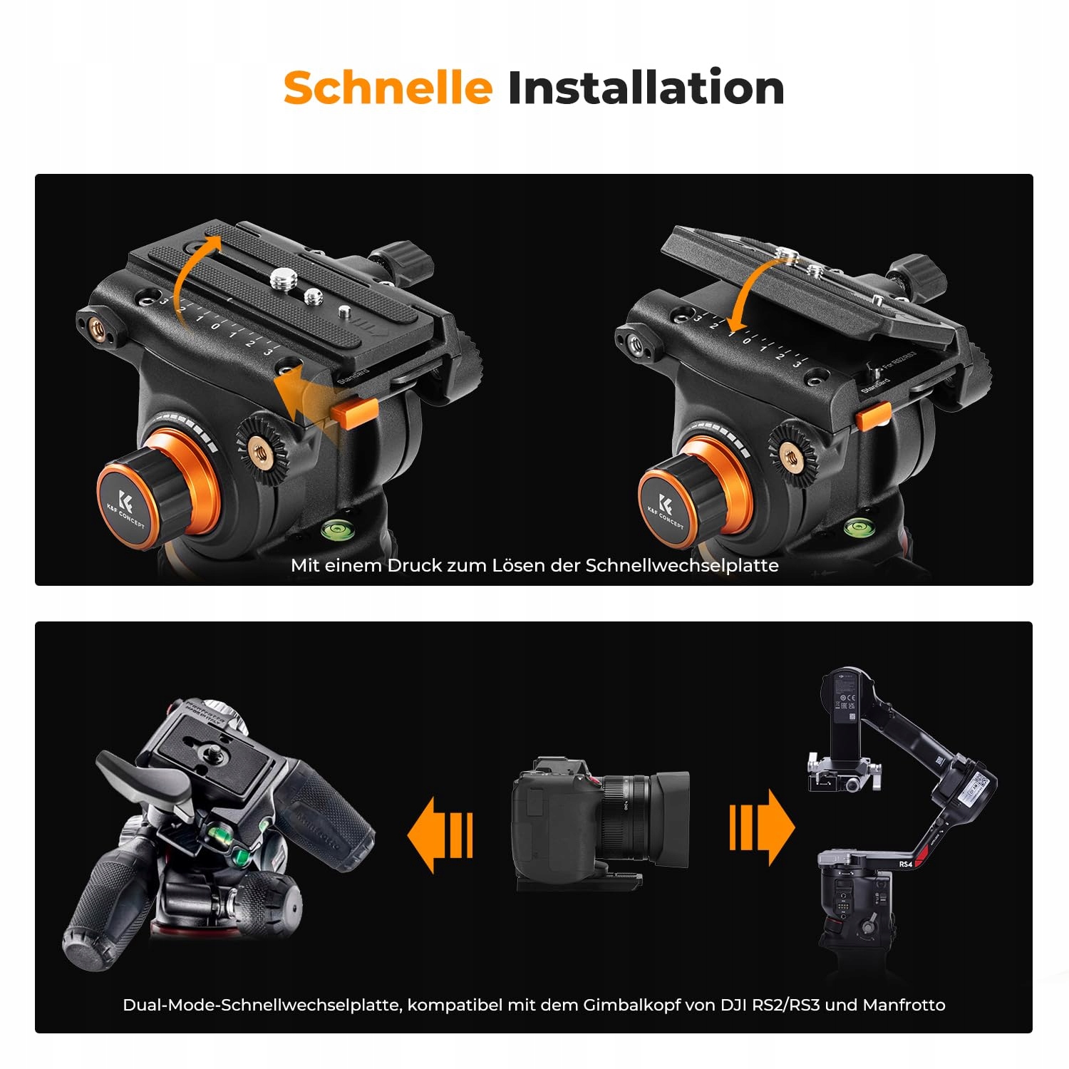 K&F CONCEPT Statyw Video 191cm 360° Głowica Fluidowa DSLR Camcorder 10kg — miniatura 5