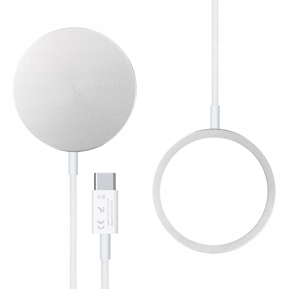 Ładowarka magnetyczna do MagSafe, ładowanie indukcyjne, Qi 15W, srebrna