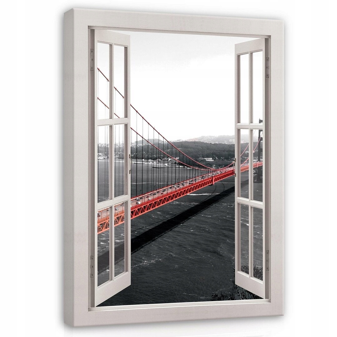 Obraz 60x80 Zlatá brána most San Francisco pohled z okna červený most