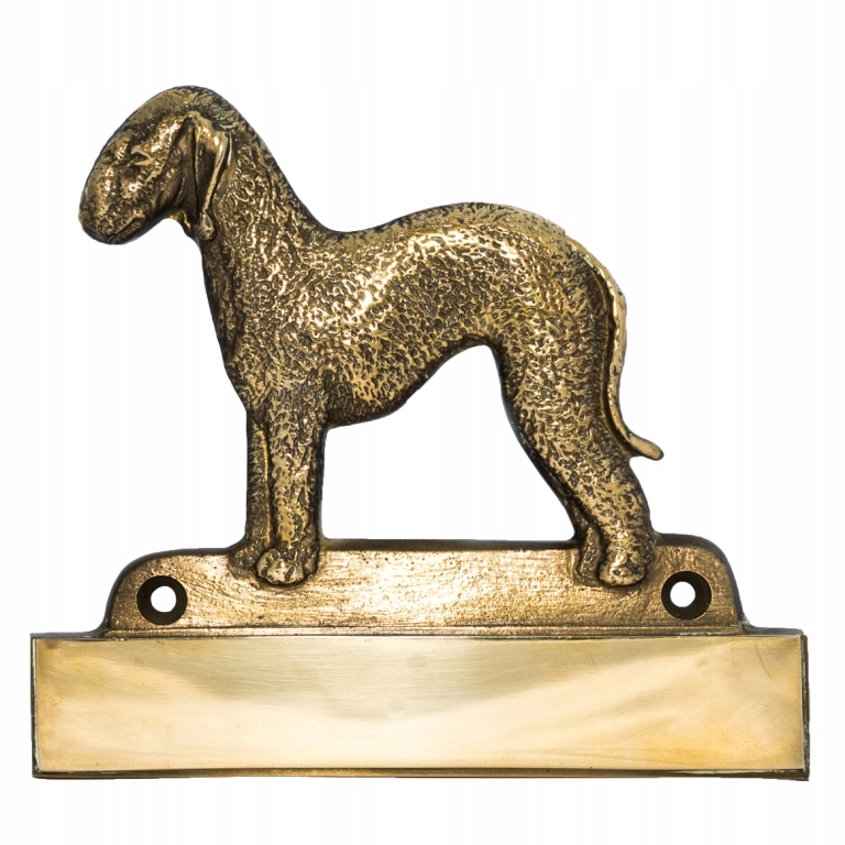 Bedlington Terrier mosazná cedulka na dveře se psem, gravírovaný štítek