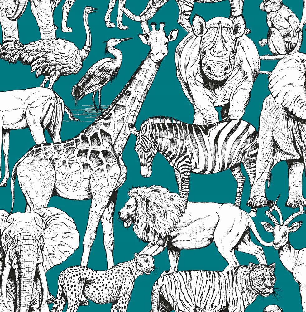 Tapeta zvířata safari tyrkysová pro děti