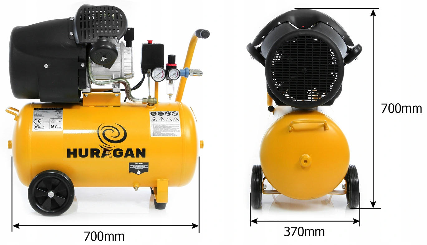 KOMPRESOR OLEJOWY SPRĘŻARKA 50L V2 ODWADNIACZ MOC Marka Huragan