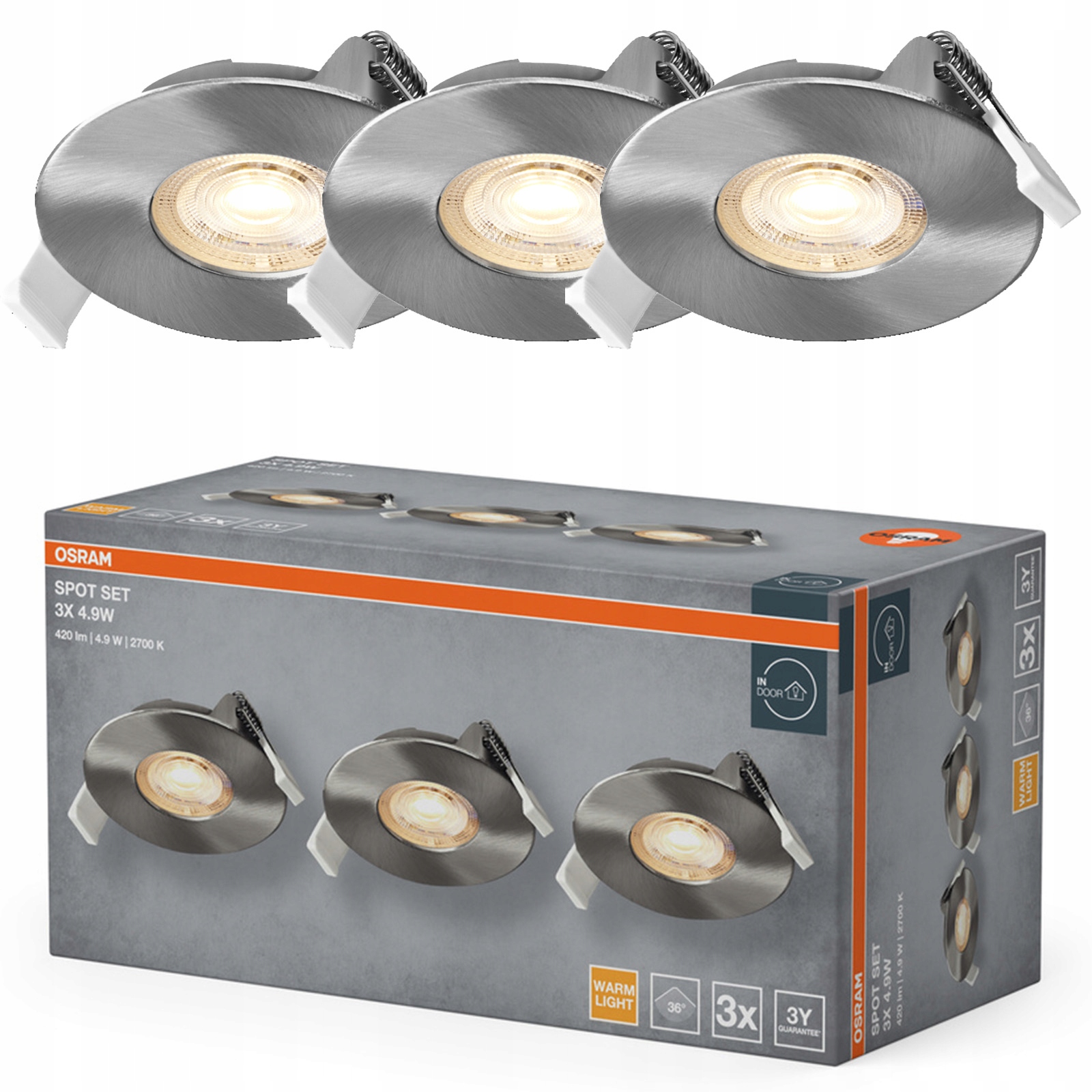 3x Stropní Led svítidlo Kulaté Stropní Svítidlo 4.9W 2700K Podomítkové Osram
