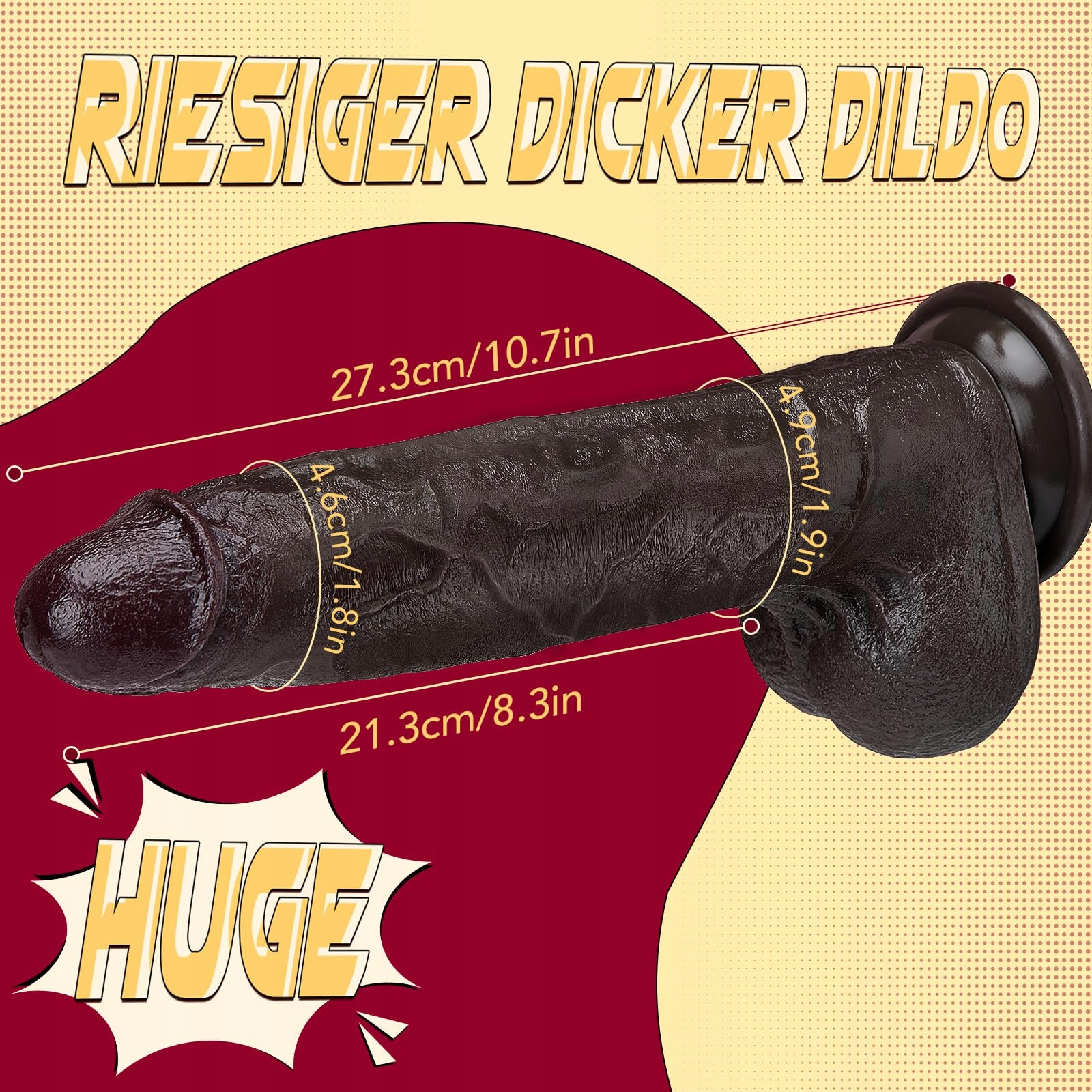 XXL DILDO Realistyczny Silikonowy Dildo z Ruchomą Napletką Czarny 27CM — miniatura 6