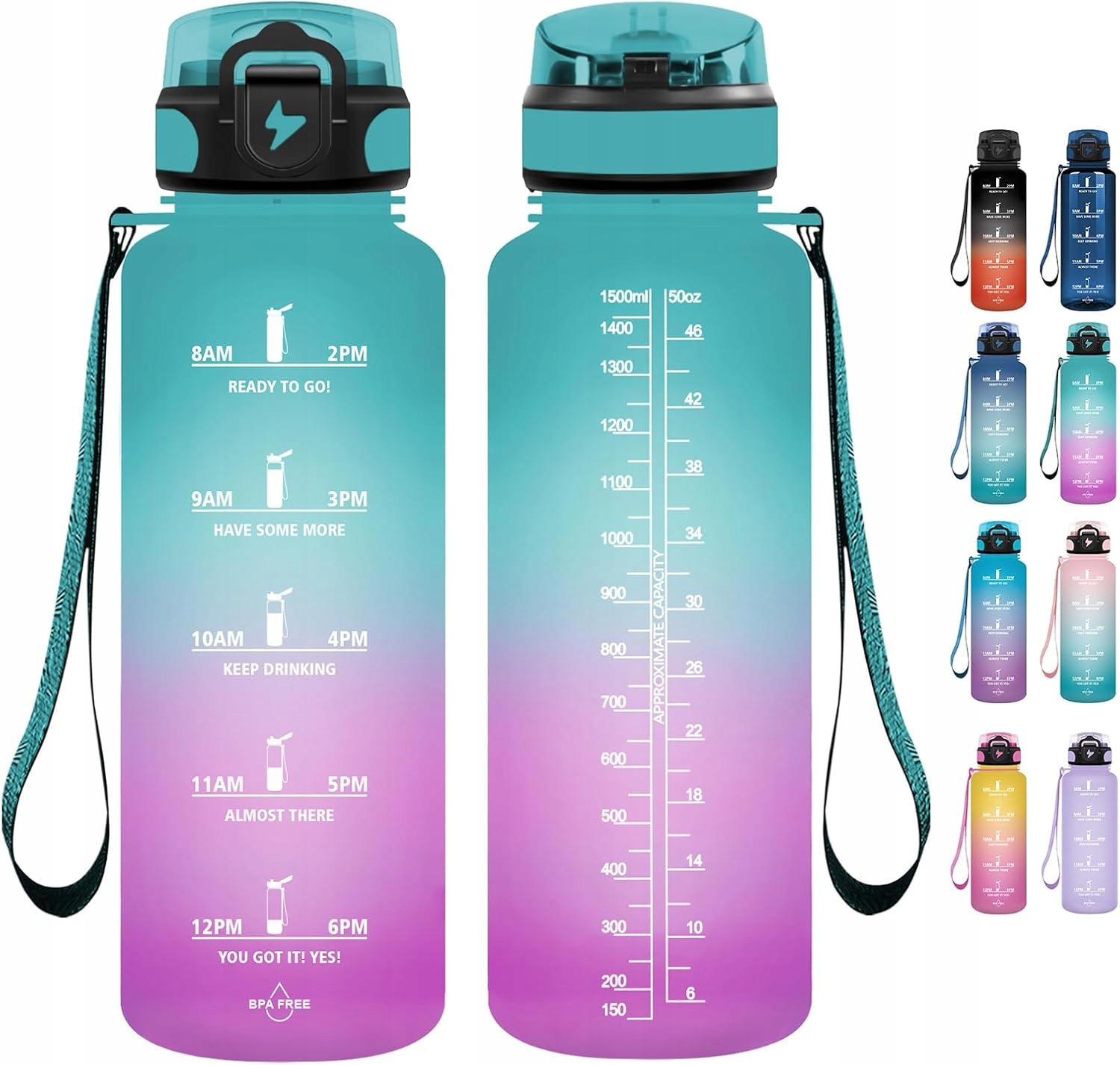 Sportovní láhev na vodu, vzduchotěsná, bez Bpa, 1500 ml, fialová a modrá