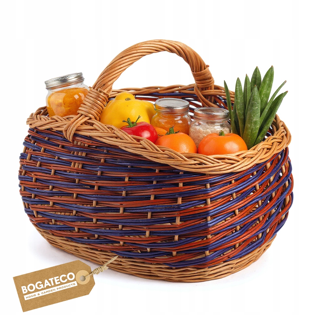 Proutěný Koš Na Nákupy Piknik Houby Velký Krásný Propletený Modrý