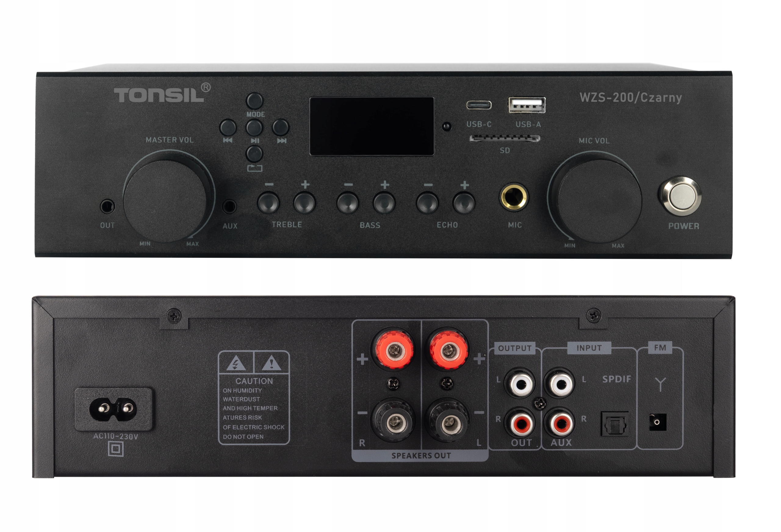 Zesilovač Tonsil WZS-200 2x60W Bluetooth 5.3 Aux MIC Fm Usb Černý