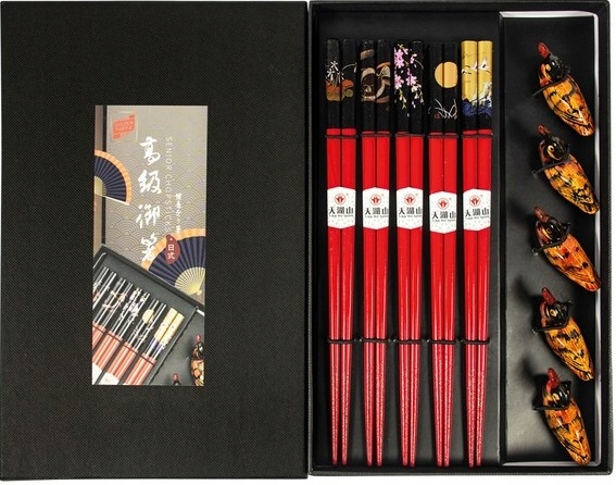 Zestaw Czerwonych Pałeczek z Podstawką Motyw Kaczki Do Sushi Pudełko 5 Par EAN (GTIN) 6928317773605