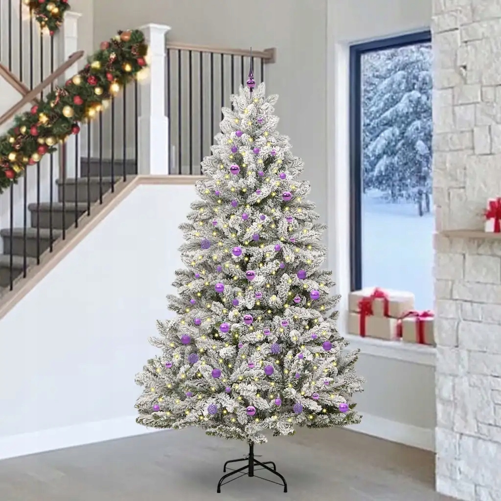 vidaXL Umělý vánoční stromeček Zelená a bílá 240 cm Pvc a kov