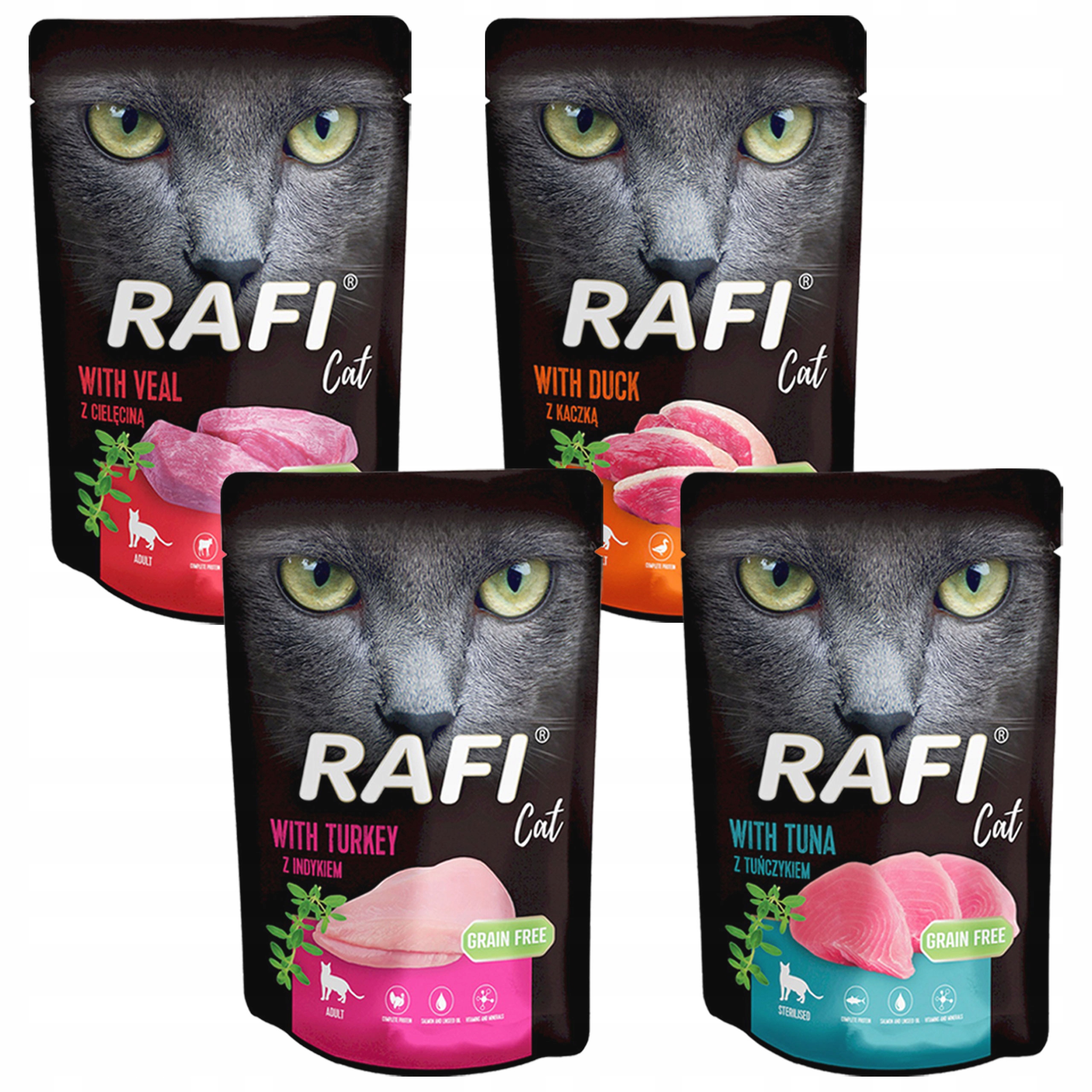 Rafi Cat Mokré krmivo pro kočky Dolina Noteci mix chutí 100 x 100 g bez obilovin