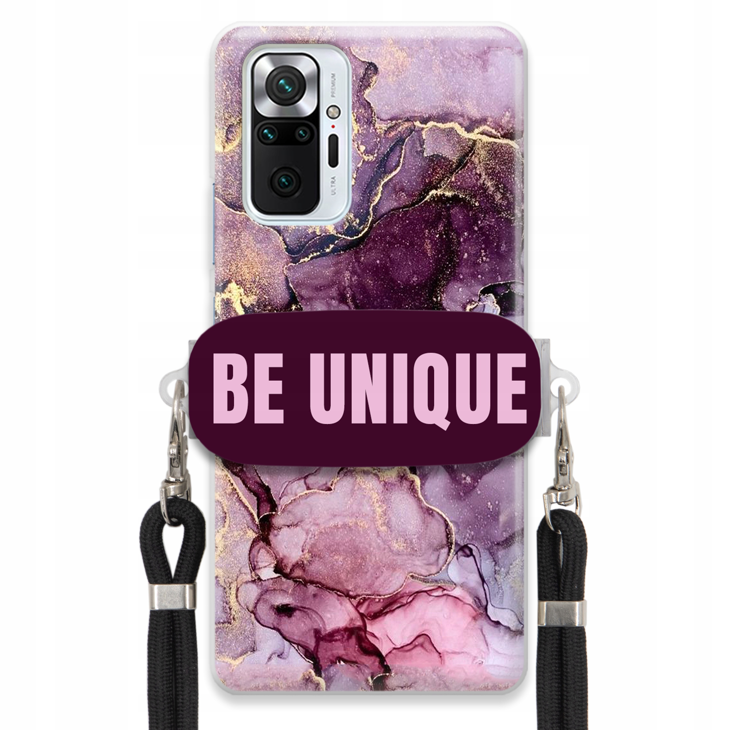 Pouzdro pro Xiaomi Redmi Note 10 Pro Držák Šňůrky Černá Fialová Mramorová