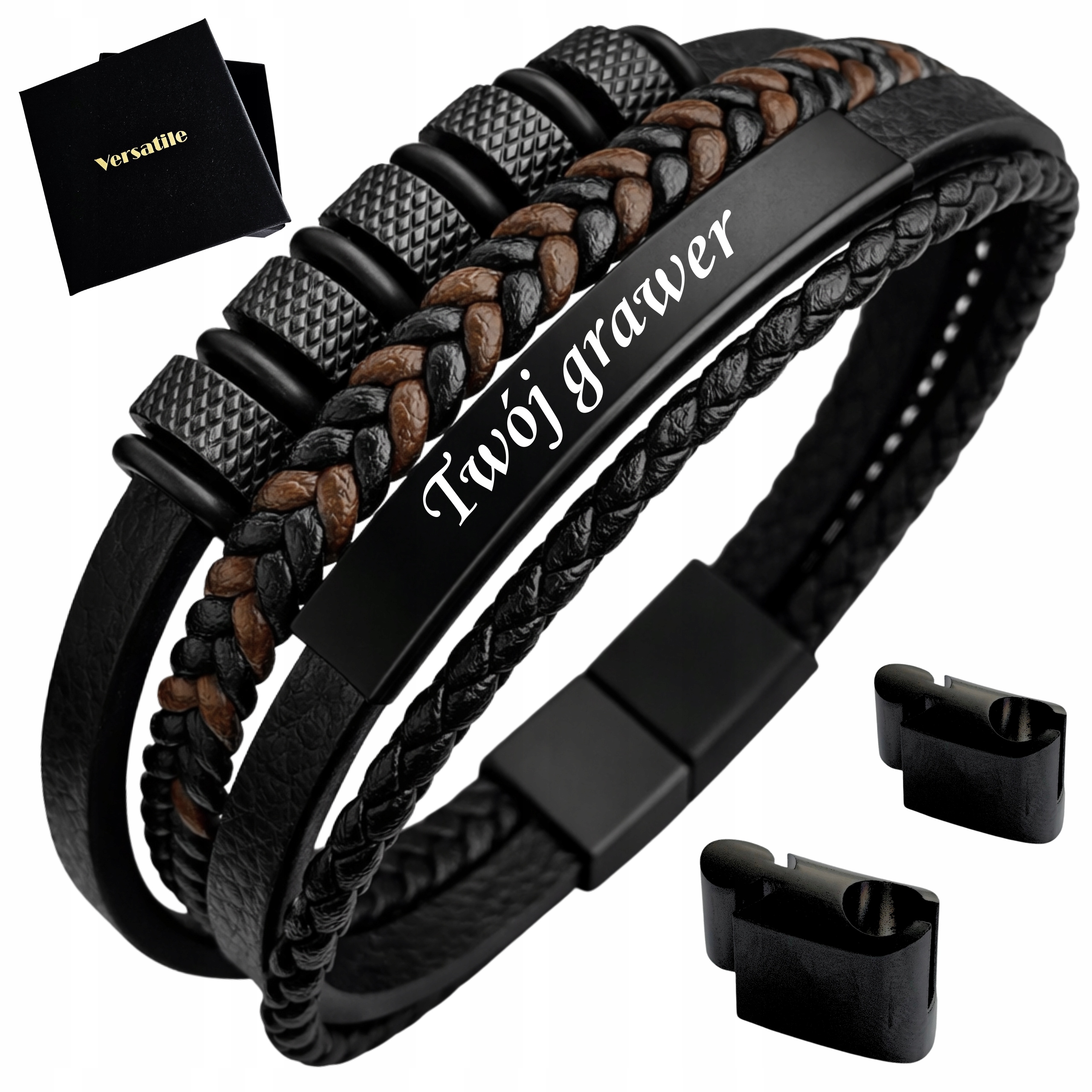 Pánský náramek kožený nastavitelný s gravírováním Gravírování Bonus Versatile