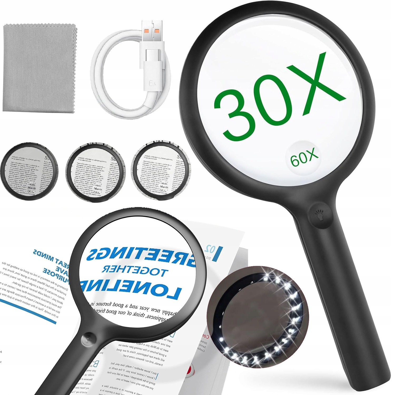 LUPA Z OŚWIETLENIEM,60X30X, RĘCZNA Z PODWÓJNĄ SOCZEWKĄ DLA OSÓB ŚCIEMNIANIA