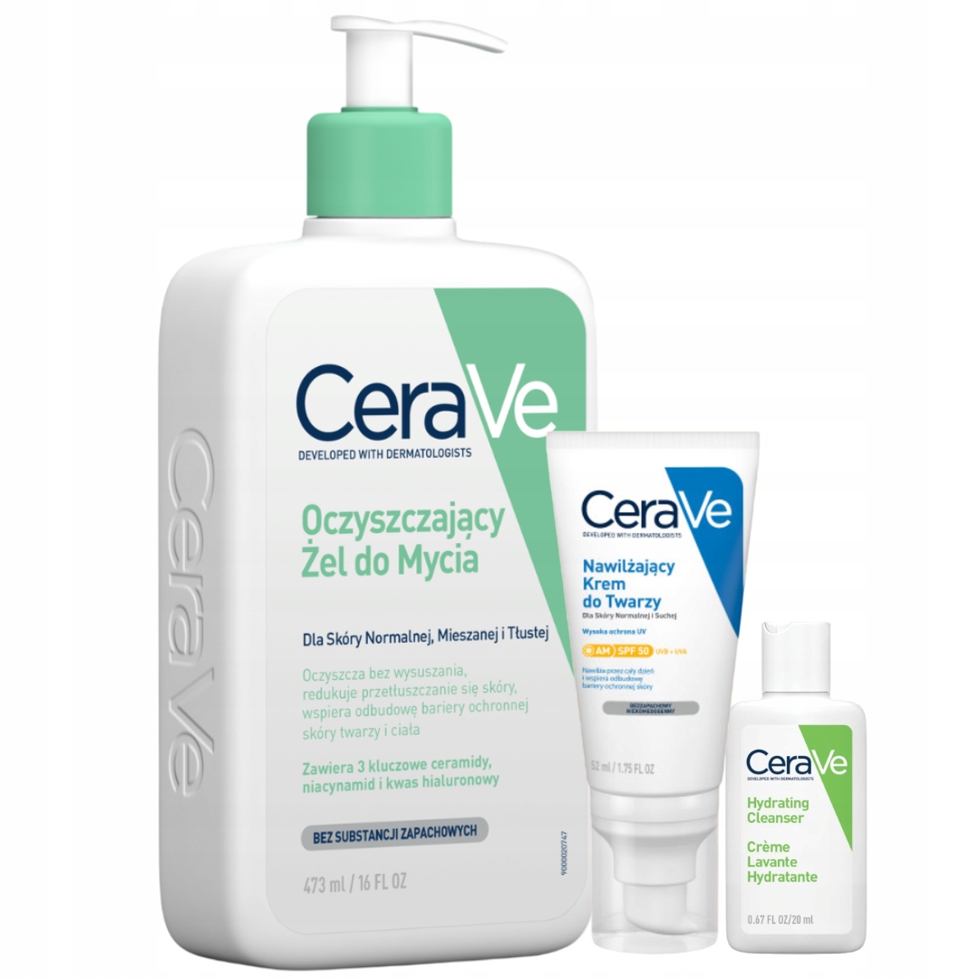 CeraVe Oczyszczający Żel do Mycia 473ml Krem do Twarzy Spf 50 52ml