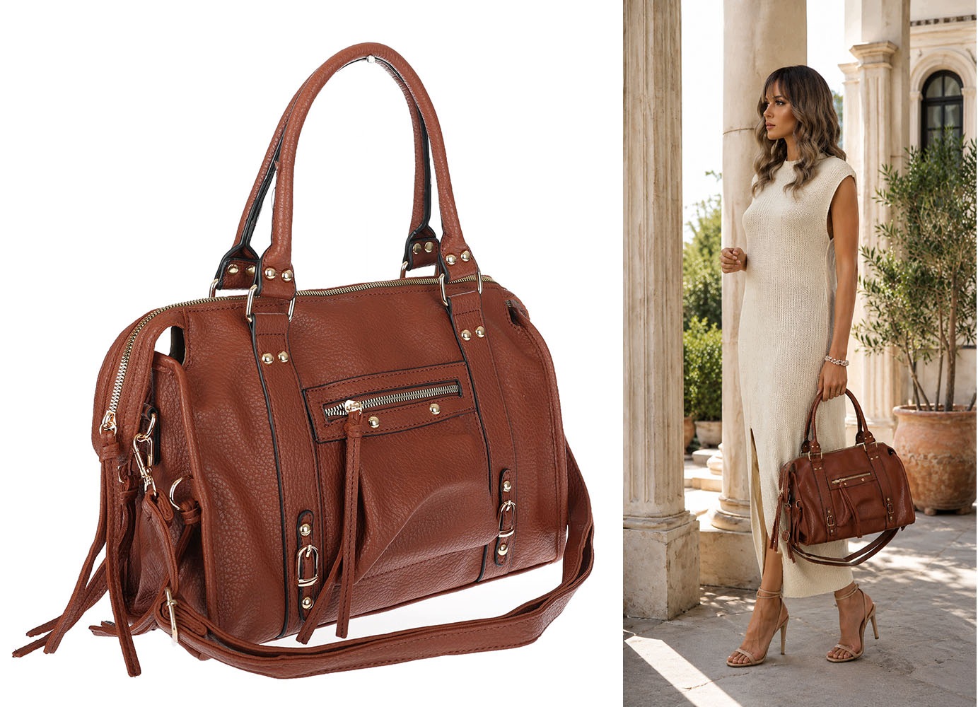 Dámská shopper kabelka A4 kufřík elegantní taška do práce HJ812 Hnědá