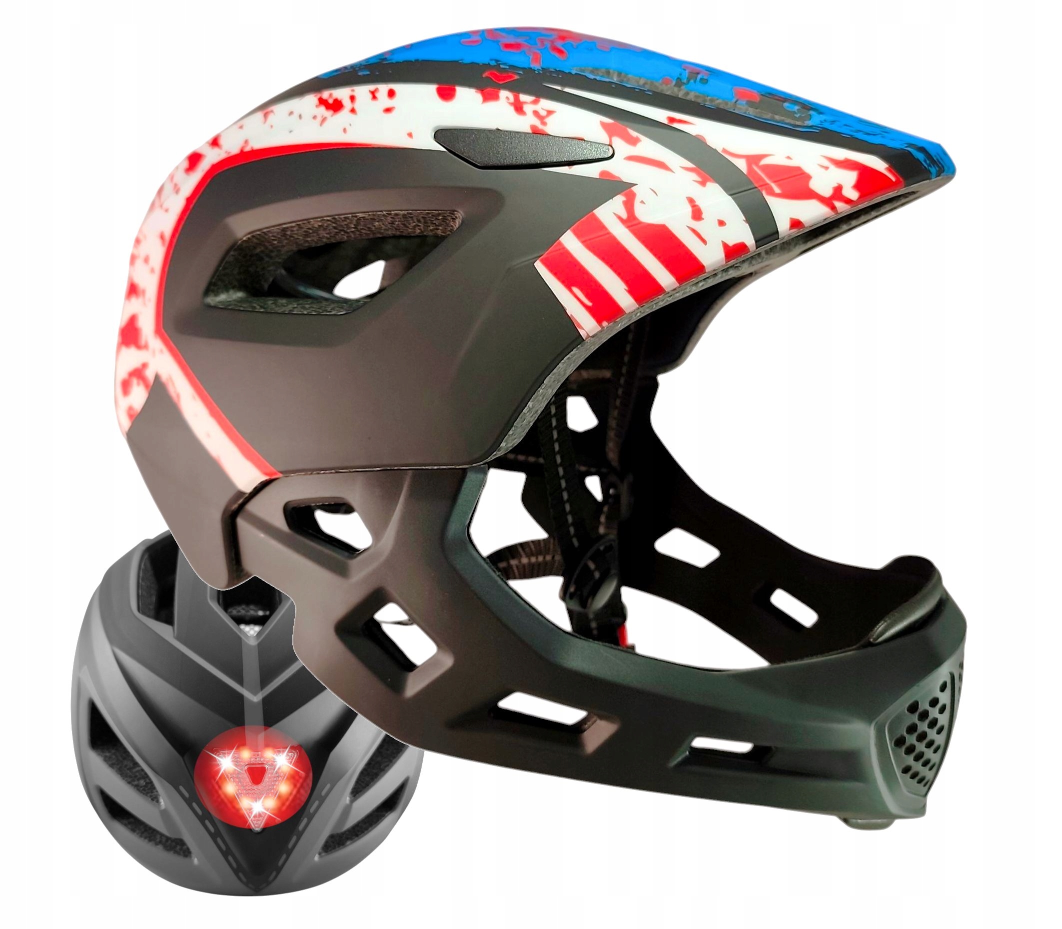 Cyklistická přilba full face Led na kolo, koloběžku, kolečkové brusle, velikost M 54-58 cm