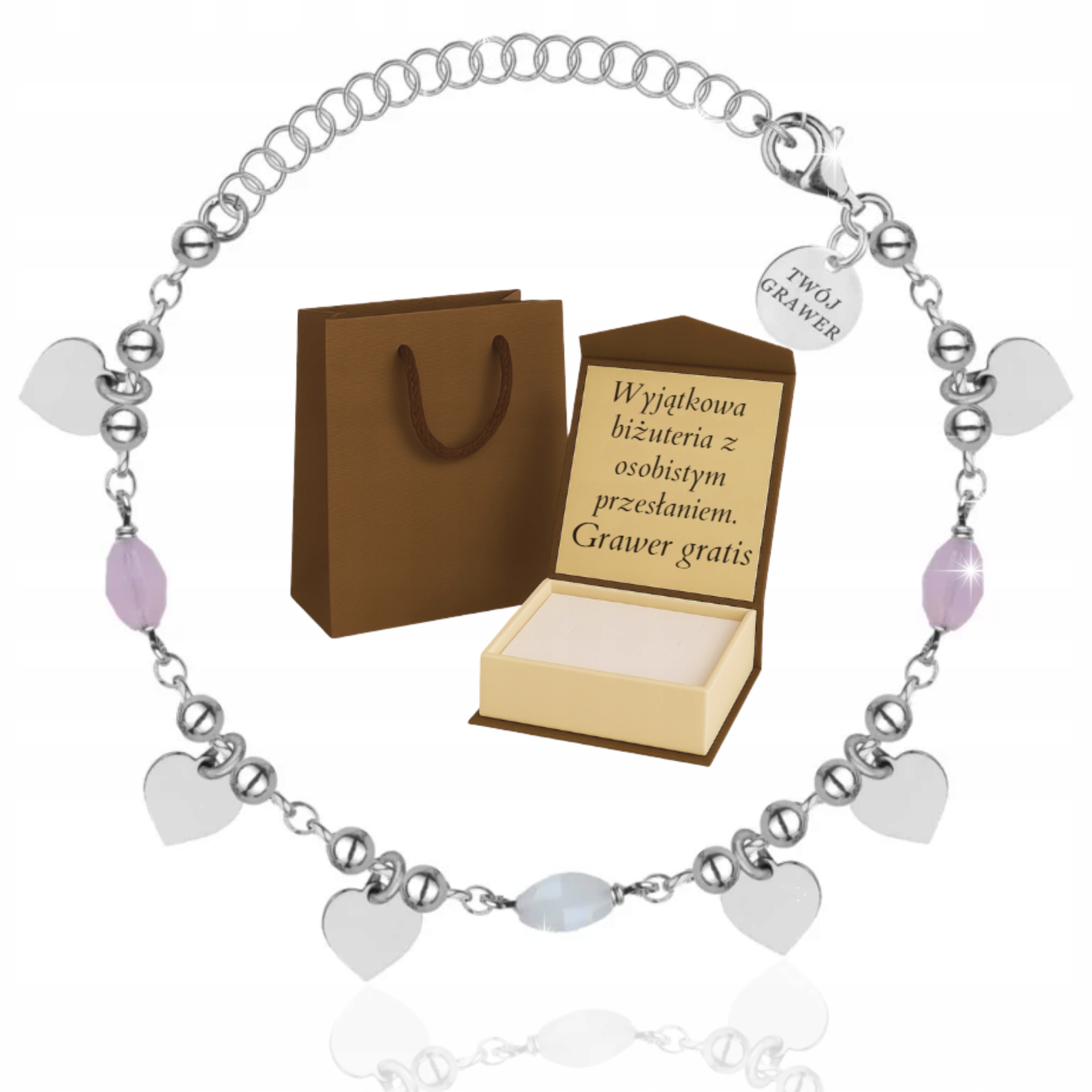 Dámský Stříbrný Náramek Ametyst Chalcedon Přírodní Kameny 925 Amulet