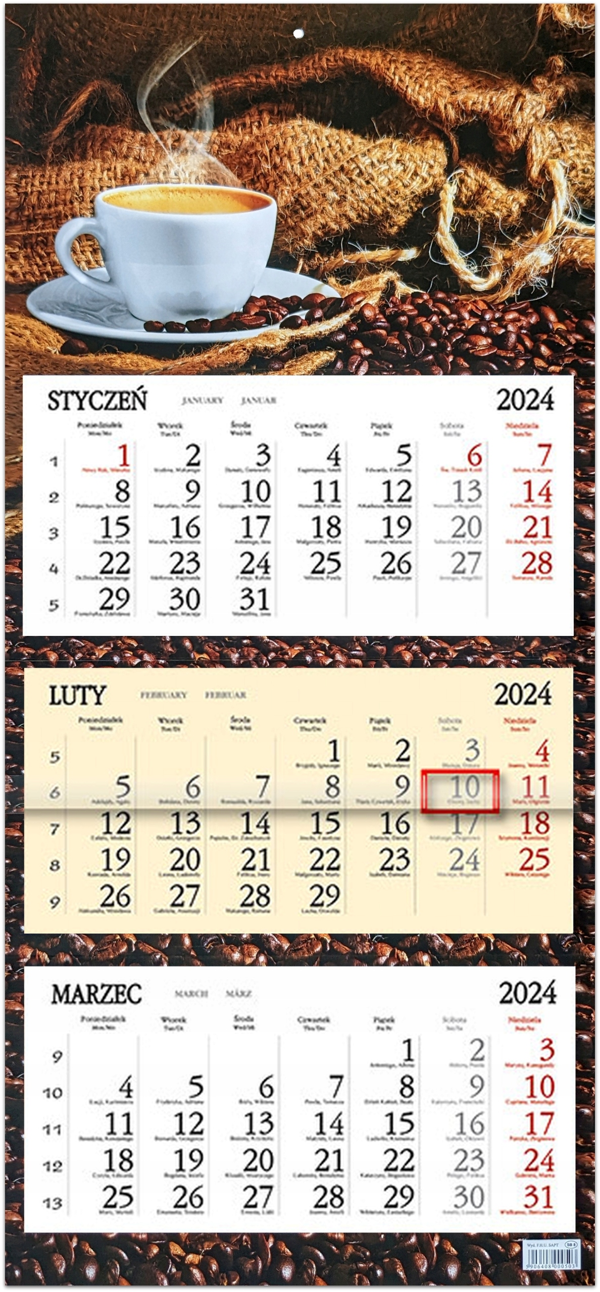 Kalendarz ścienny TRÓJDZIELNY 2024