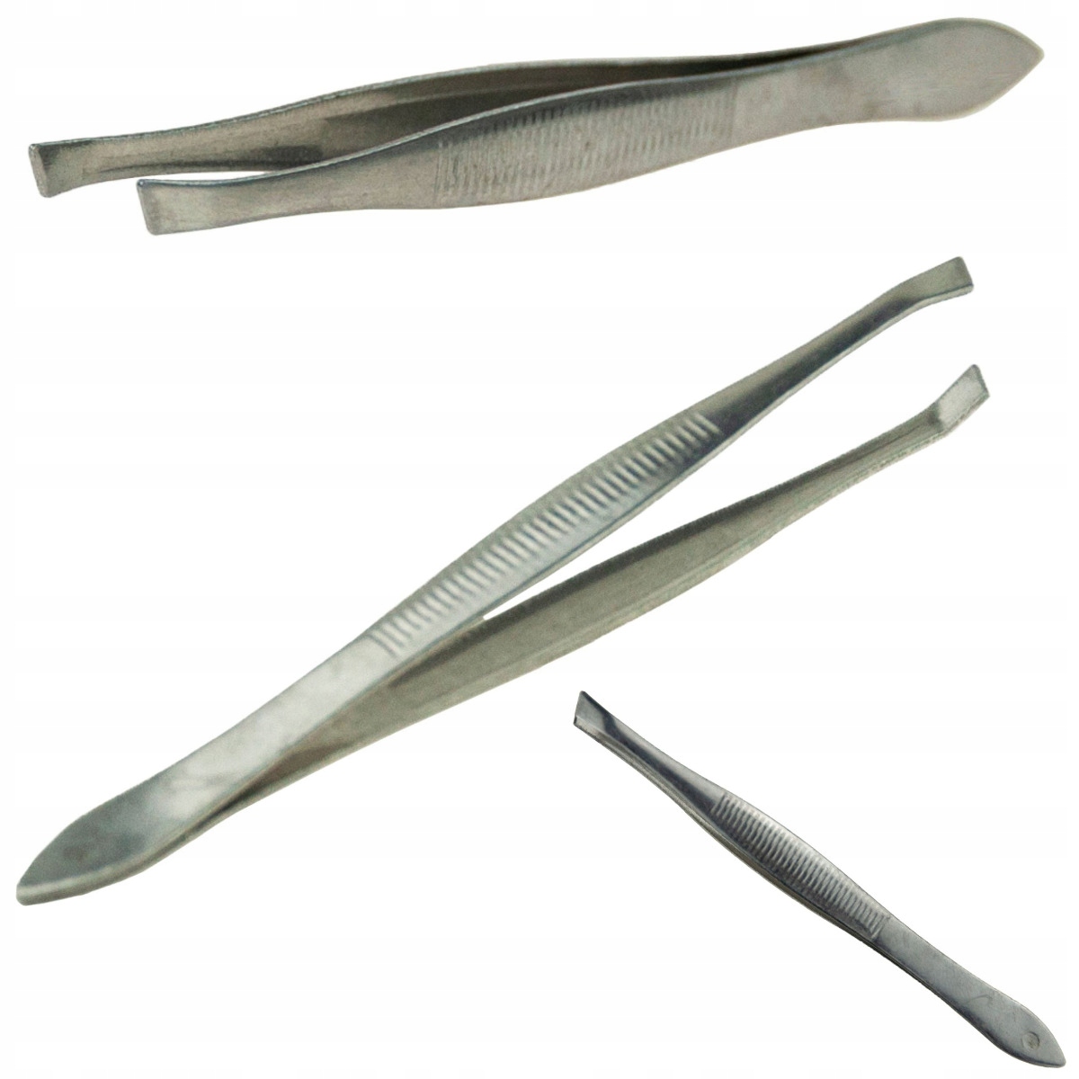 PĘSETA KOSMETYCZNA SKOŚNA DO REGULACJI BRWI CIAŁA STALOWA WYGIĘTA SREBRNA