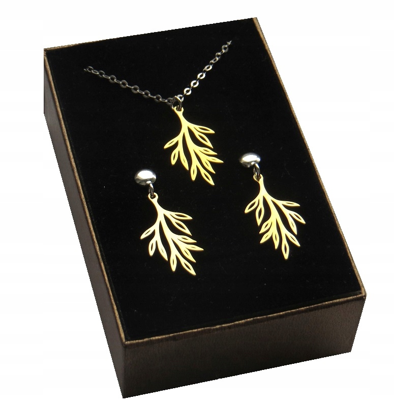 

Srebrny Komplet Dwukolor Liść Listek Srebro 925