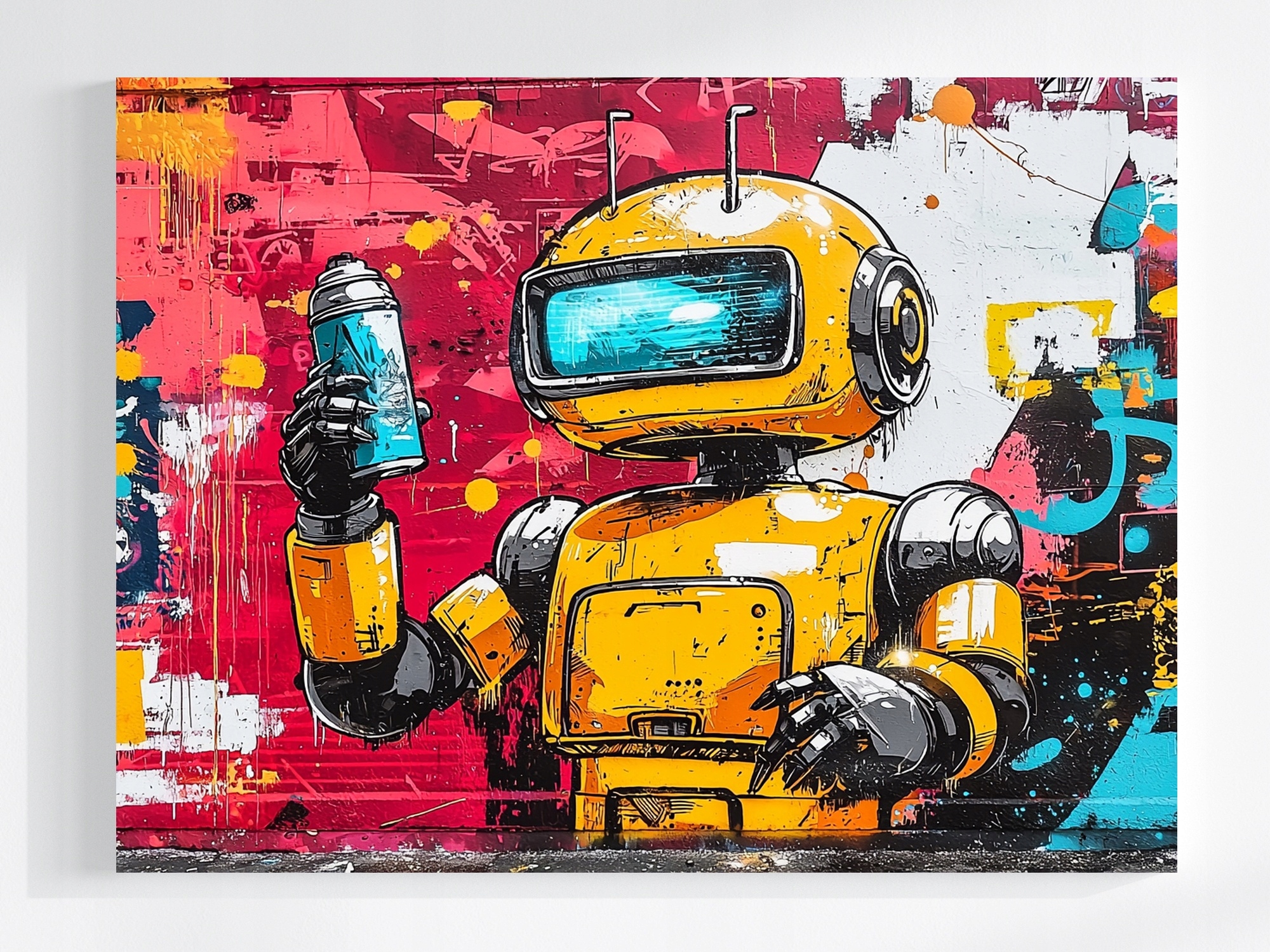 Obraz Na Plátně Canvas Stěna Graffiti Urban Street Art Robot Spray 100x75