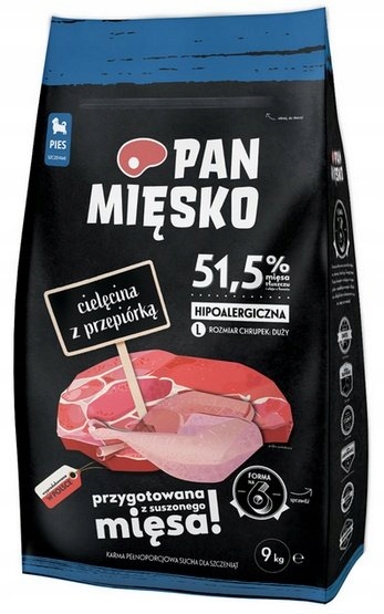 Levně Hypoalergenní krmivo pro velká štěňata Pan Mięsko Těla Křepelka 9 kg