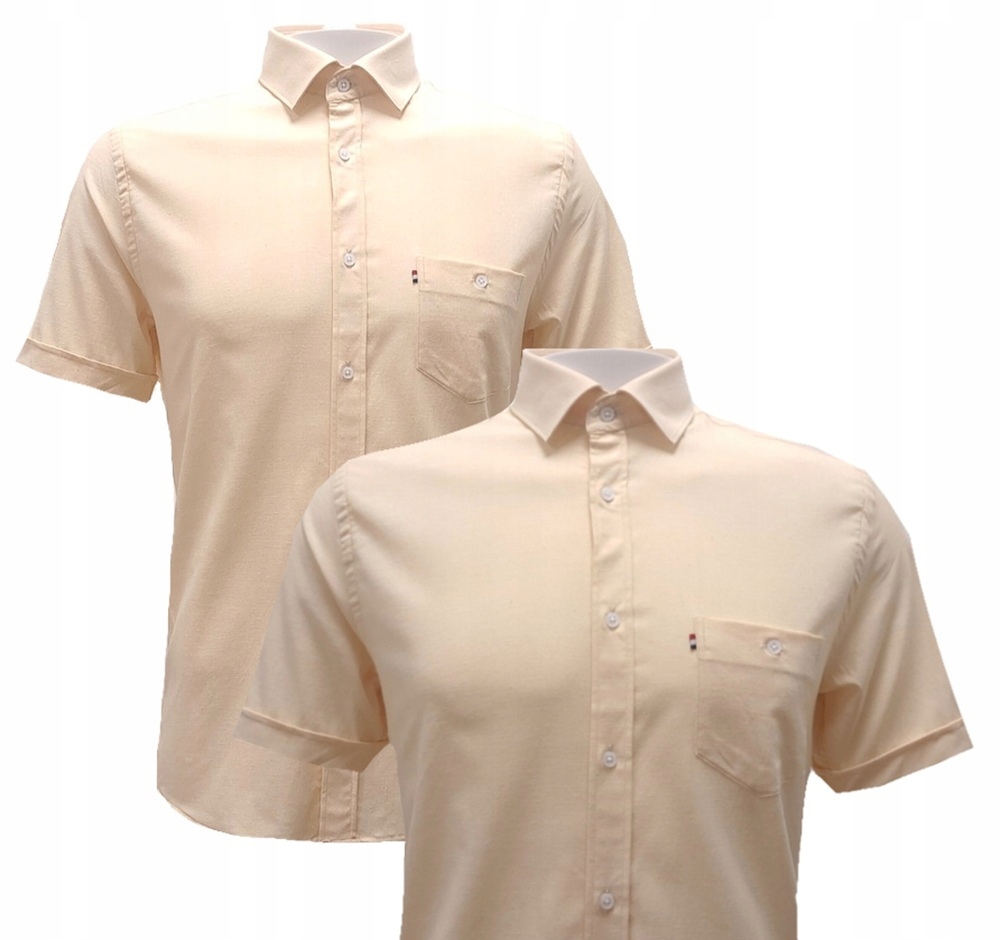 Pánská Košile Hladká S Krátkým Rukávem Bavlna Krémová, Velikost XL