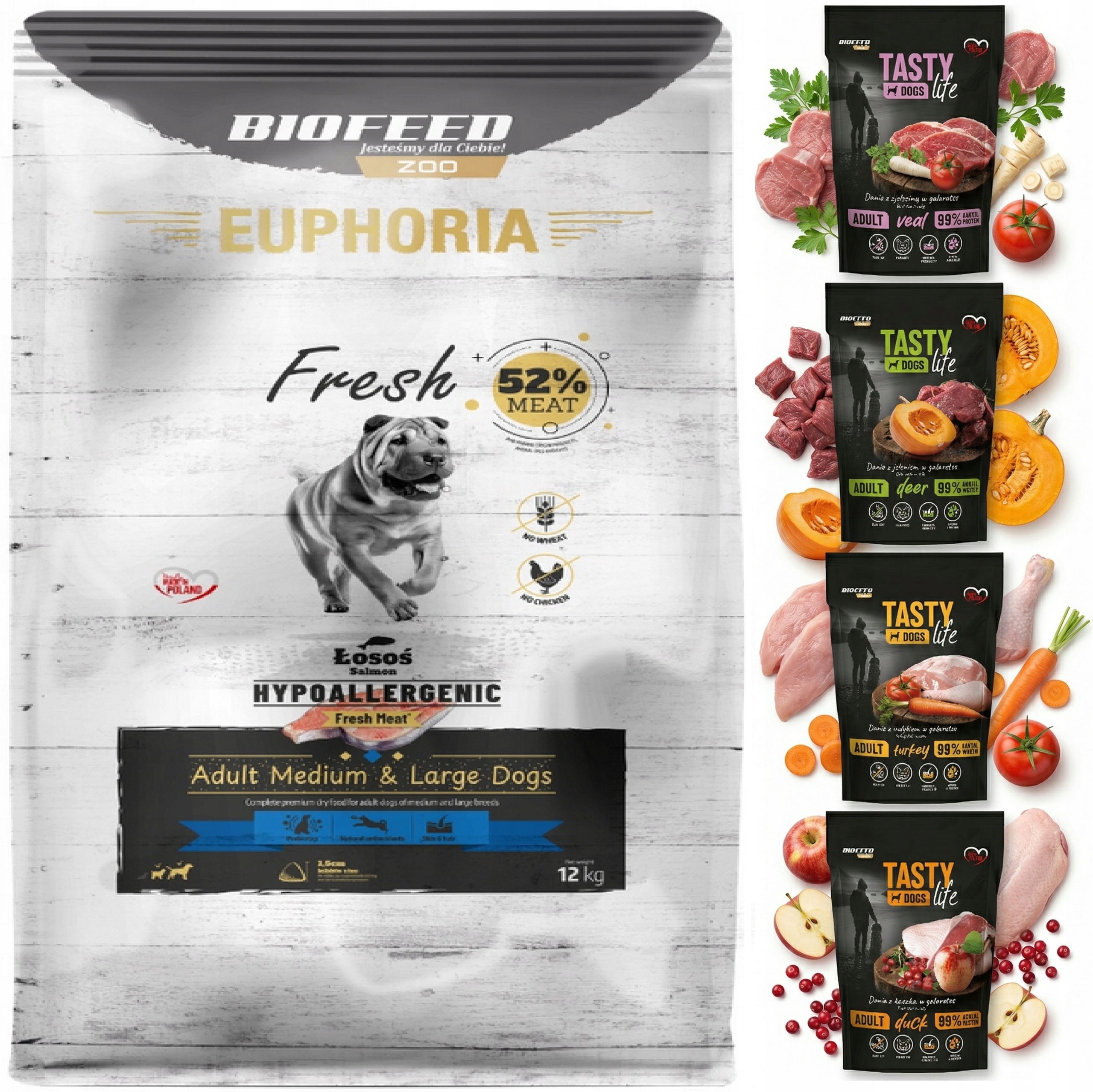 Karma dla psa Euphoria Fresh Salmon Hypoalergiczna Łosoś 12kg +4x Saszetka