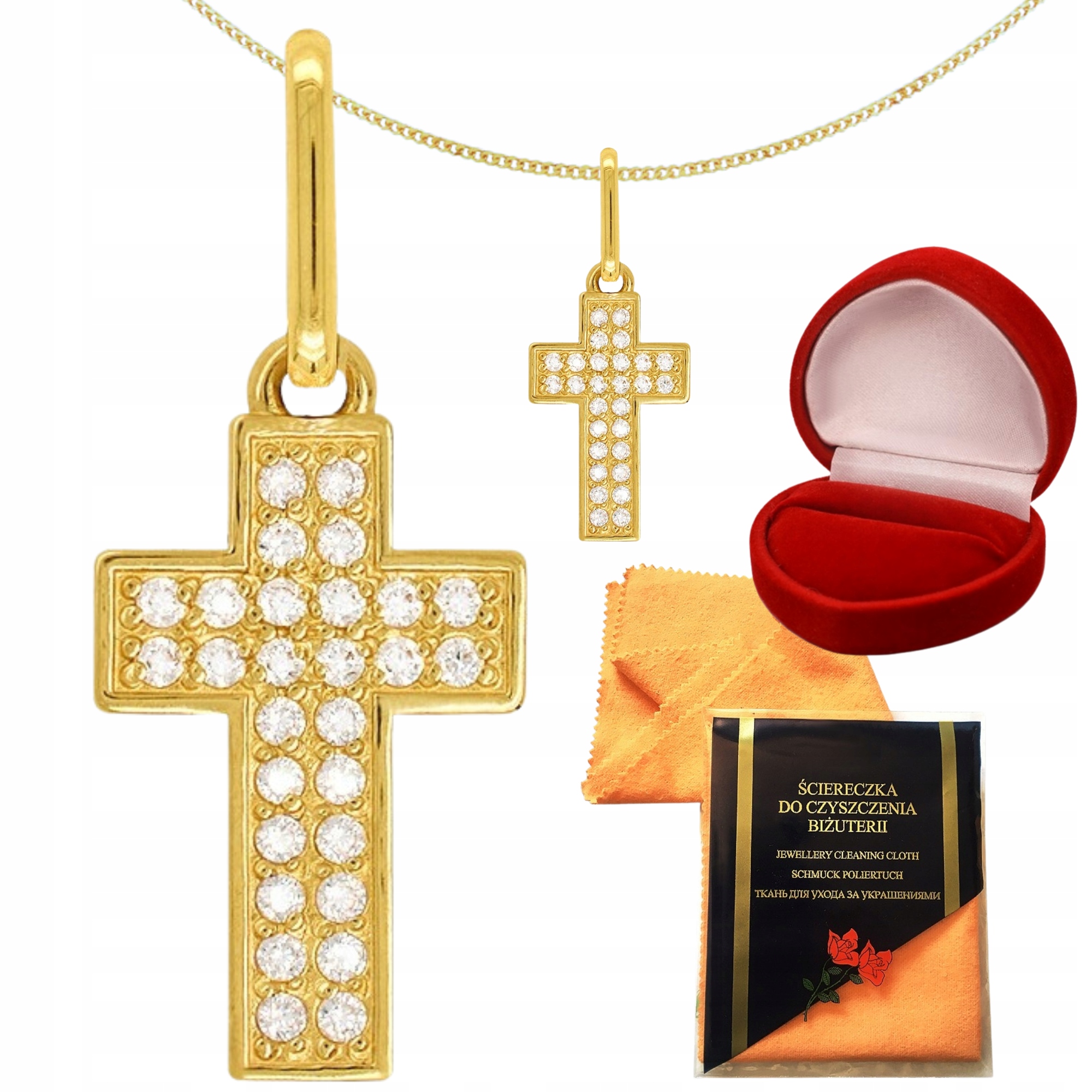 Zlatý křížek Zirkony Dvouřadý Suvenýr zlato pokus 585 14Kt