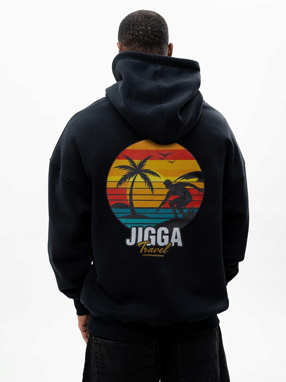 Mikina S Kapucí Oversize Pánská Černá Jigga Široká Volná Západ Serfer L