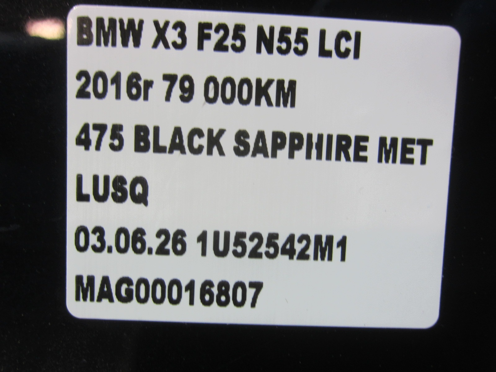 BMW X3 F25 door left front left front black, 475 BLACK SAPPHIRE 7355803