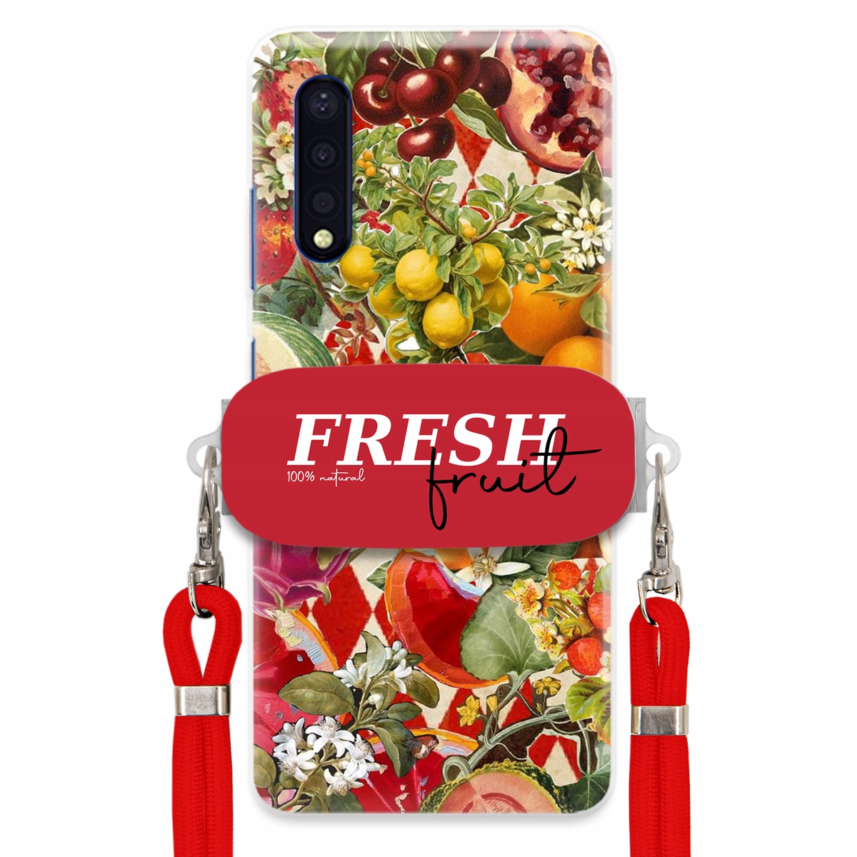 Puzdro pre Samsung A41s Červené Crossbody vodítko držiak Fresh Fruit Ovocné
