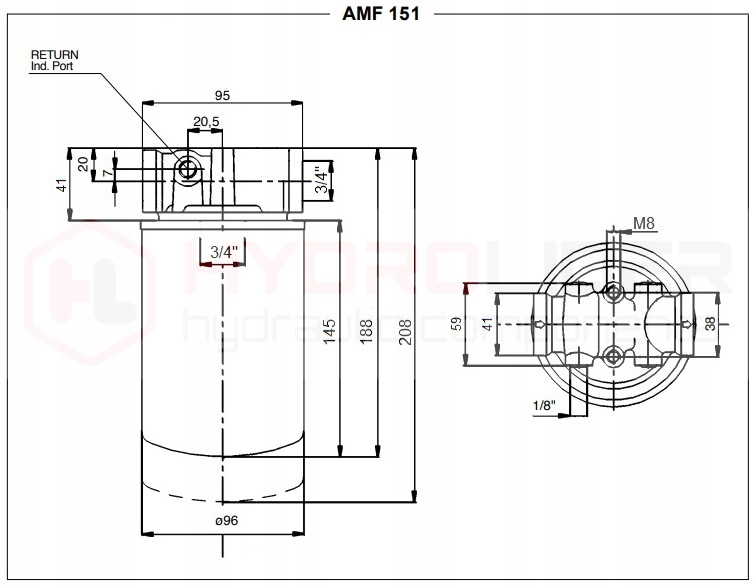 FILTR OLEJU HYDRAULICZNY LINIOWY POWROTNY 3/4"AMF 151 CV1BB406 HYDROLIDER Producent części Hydrolider