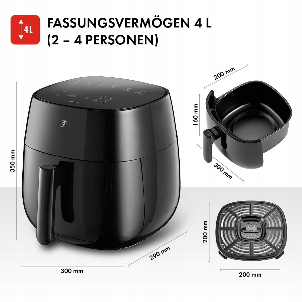 ZWILLING Frytkownica Beztłuszczowa 4L 1400W 6 Programów Czarna Z Przepisami — miniatura 3