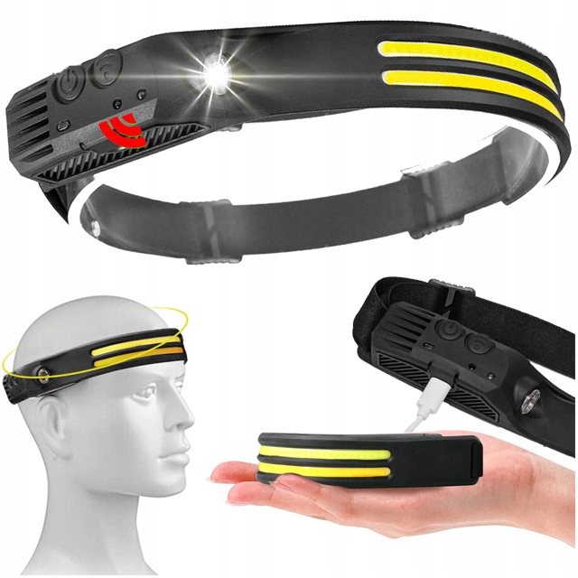 Mocna Latarka Czołowa Led 2 Paski Z Czujnikiem Ruchu Czołówka Sportowa Xpe