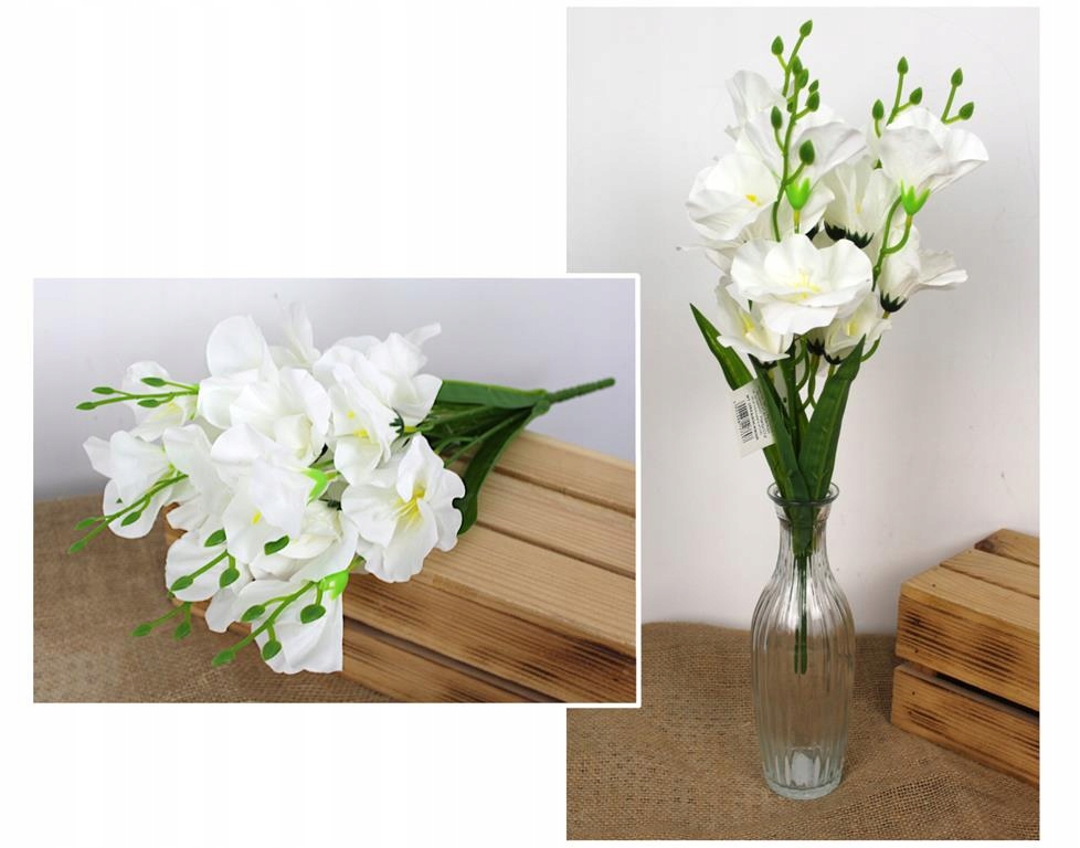 Lekki bukiet Mieczyk wys. 43 cm 20 kwiatów (7-8,5 cm) i 2 pąki Biały WT-1